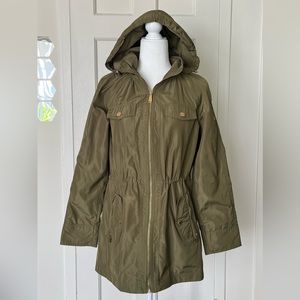 Michael Kors Jacket Womens Medium Dark Green Windbreaker Hood Lightweight Casual